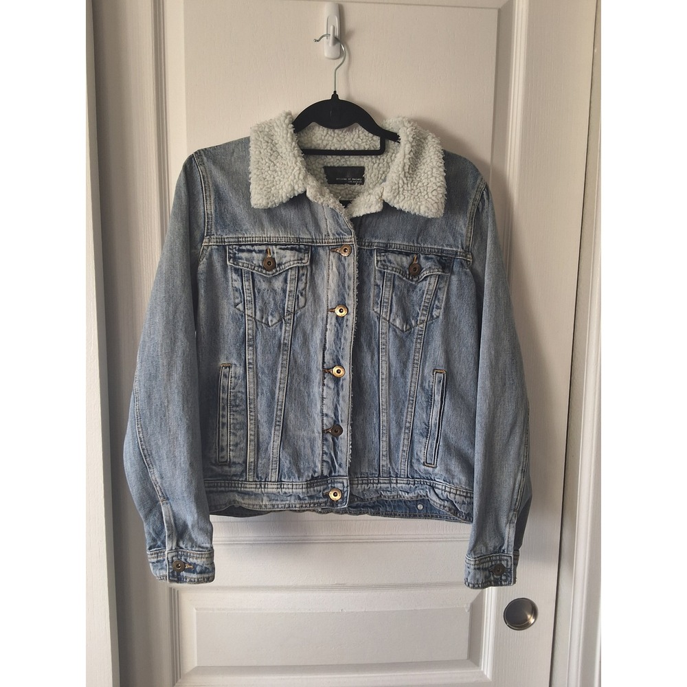 Articles of Society Women Large Sherpa Lined Denim Jacket Light Wash Outer Wear